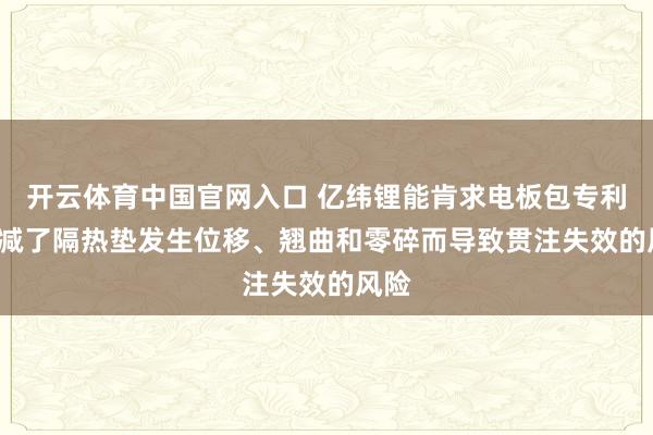 开云体育中国官网入口 亿纬锂能肯求电板包专利， 裁减了隔热垫发生位移、翘曲和零碎而导致贯注失效的风险