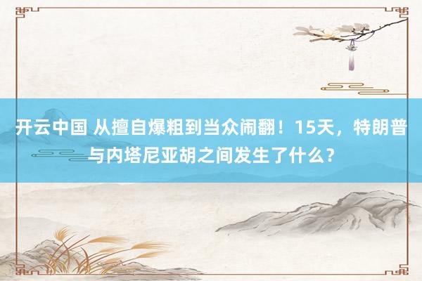 开云中国 从擅自爆粗到当众闹翻！15天，特朗普与内塔尼亚胡之间发生了什么？